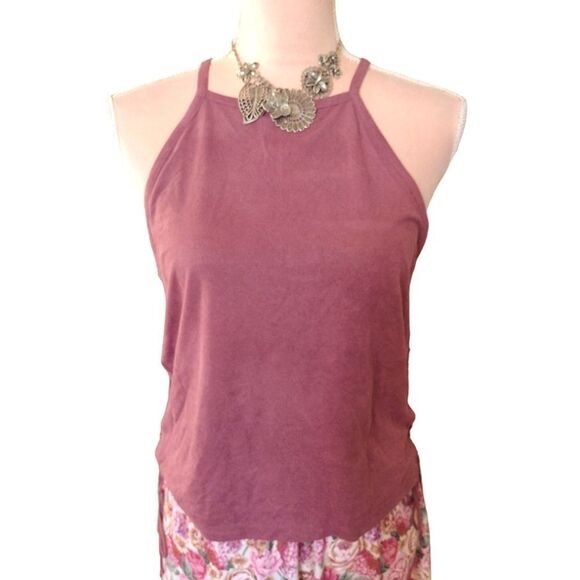 AEO Mauve Suede High Neck Lace Up Sides Crop Tank Top Large - Picture 7 of 16